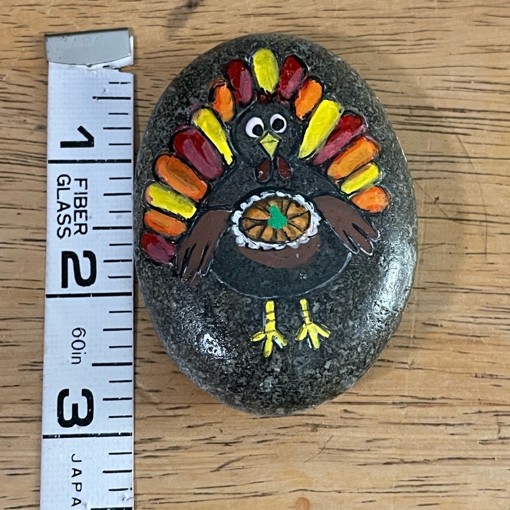 Hand crafted painted Thanksgiving turkey pumpkin pie rock natural stone orange - Picture 10 of 12